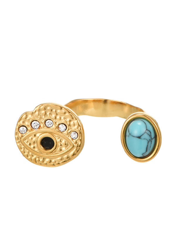 Todd Wisdom Eye Turquoise Stone Golden Ring