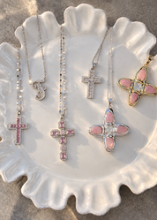 Scarlett Pink Silver Cross Necklace