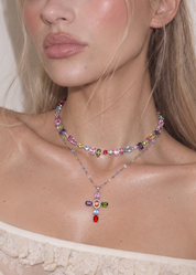 Kylie Colorful Crystals Silver Necklace