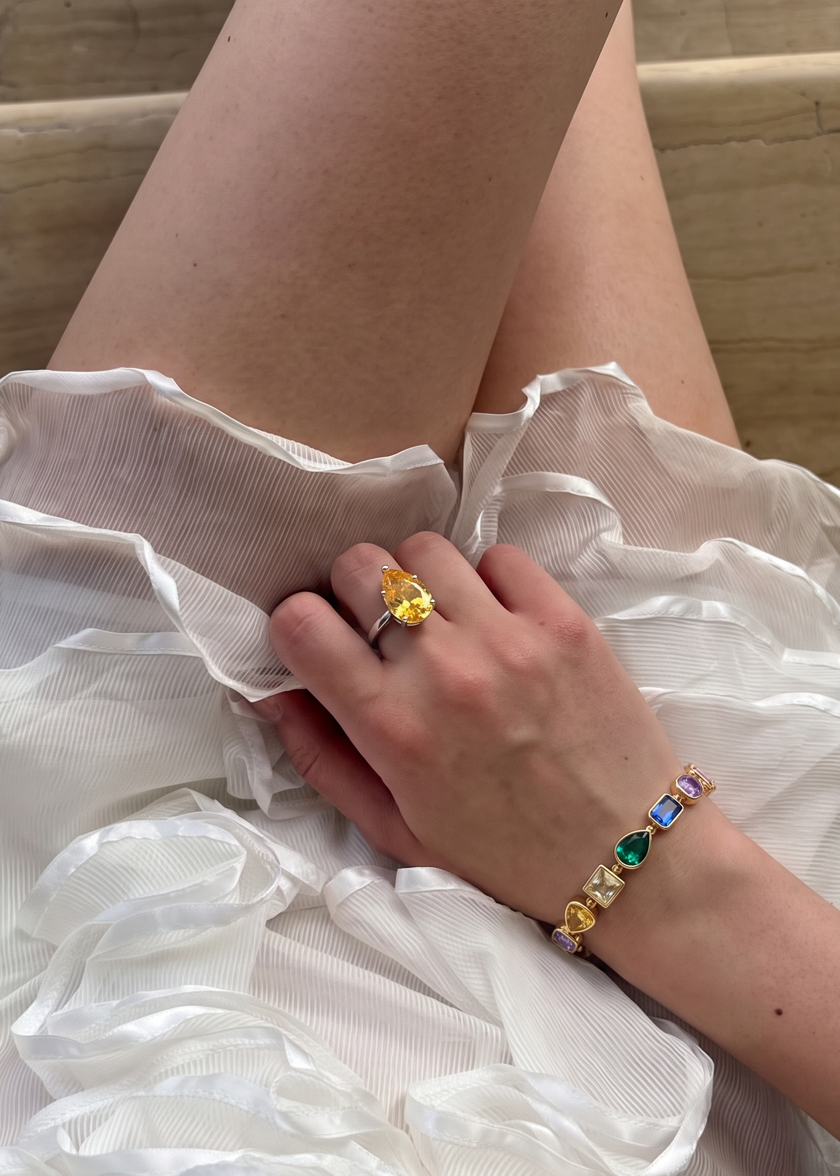 Rania Colorful Crystals Golden Bracelet