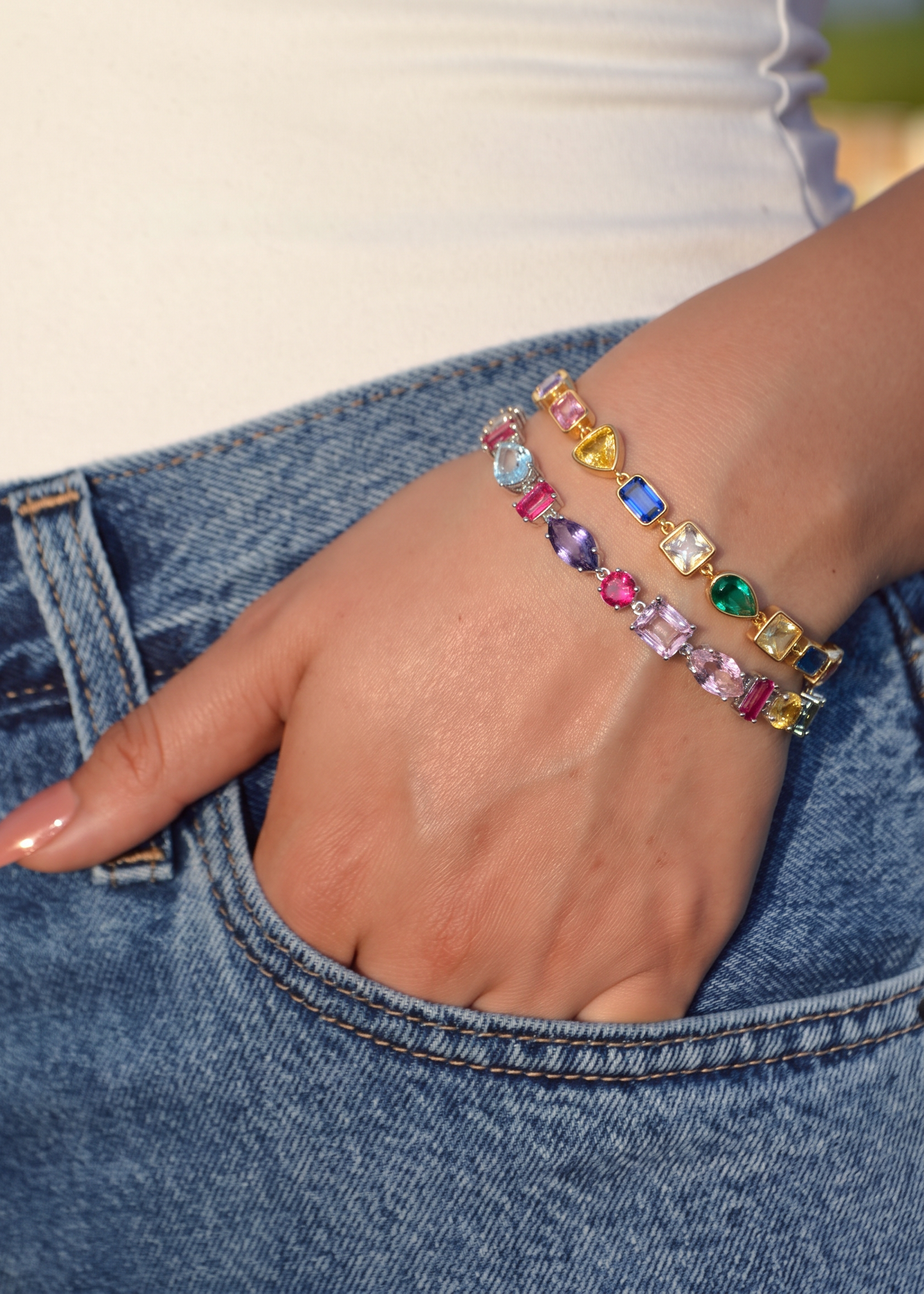 Rania Colorful Crystals Golden Bracelet