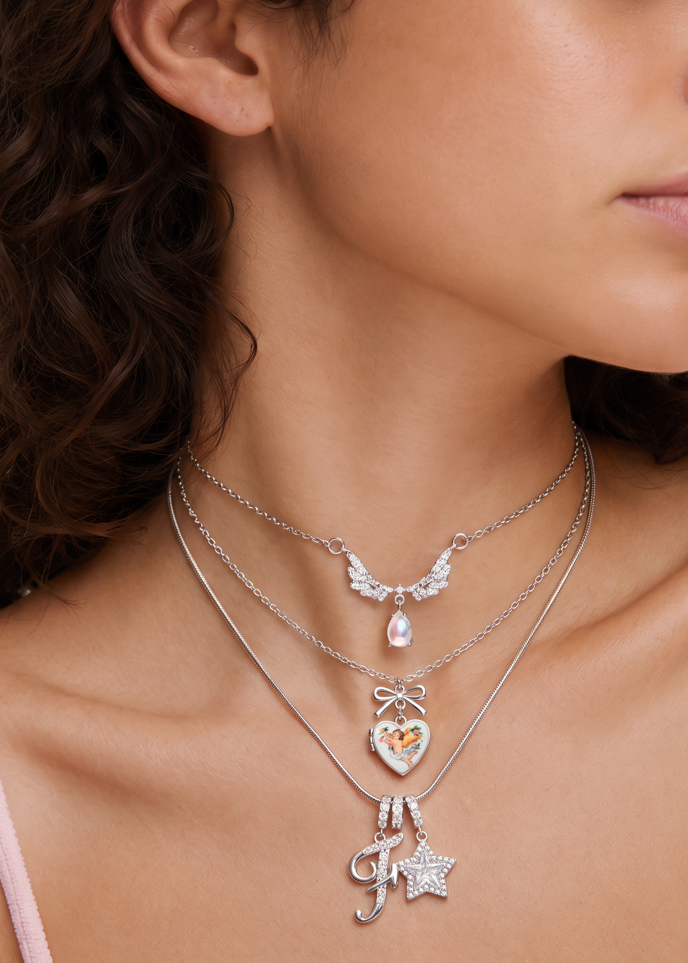 Moonstone Wings Necklace- Silver