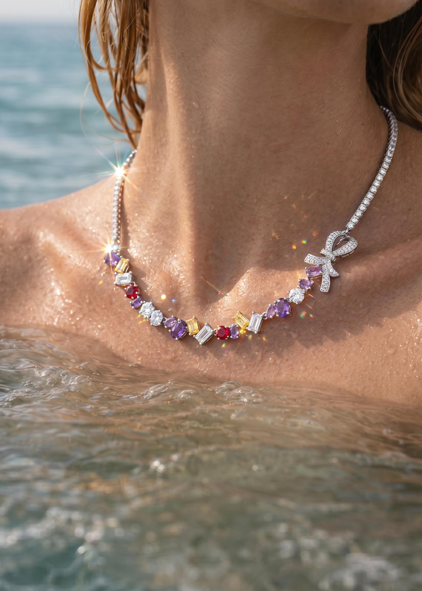 Kylie Colorful Crystals Bow Necklace