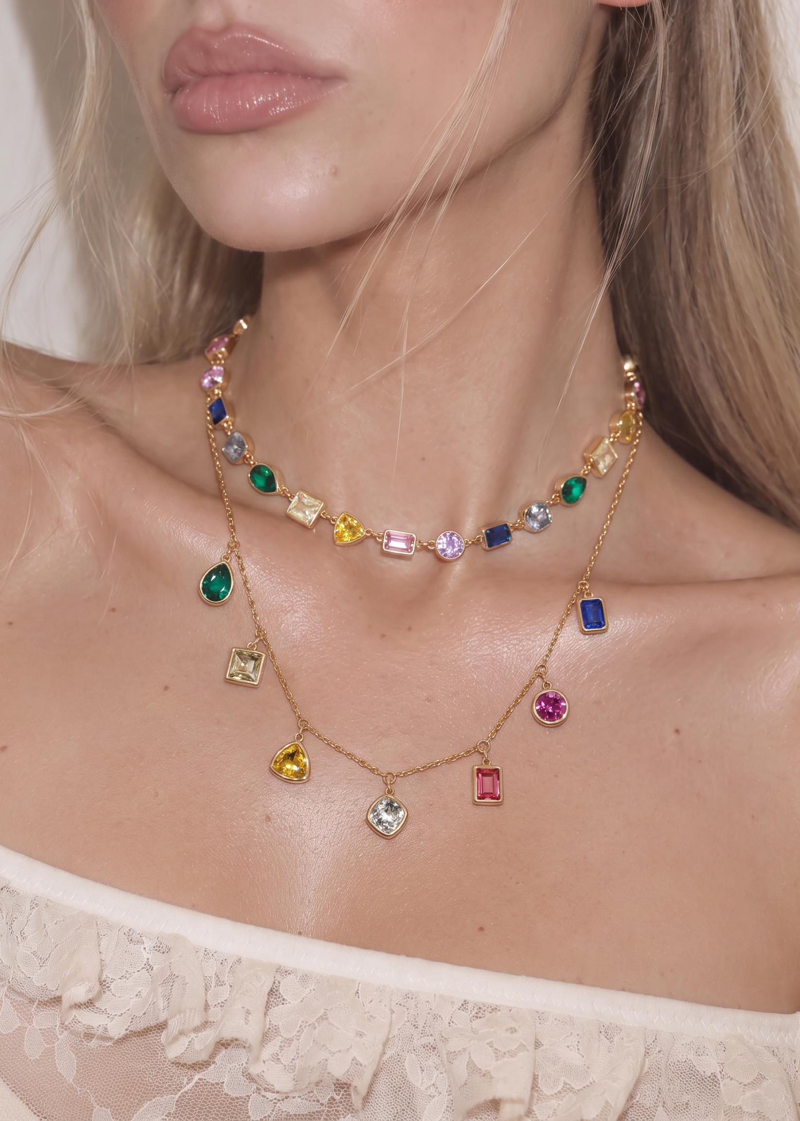 Rania Colorful Crystals Golden Necklace