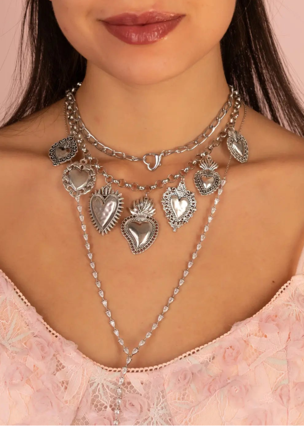 Sacre Coeur Ardent Heart Silver Necklace