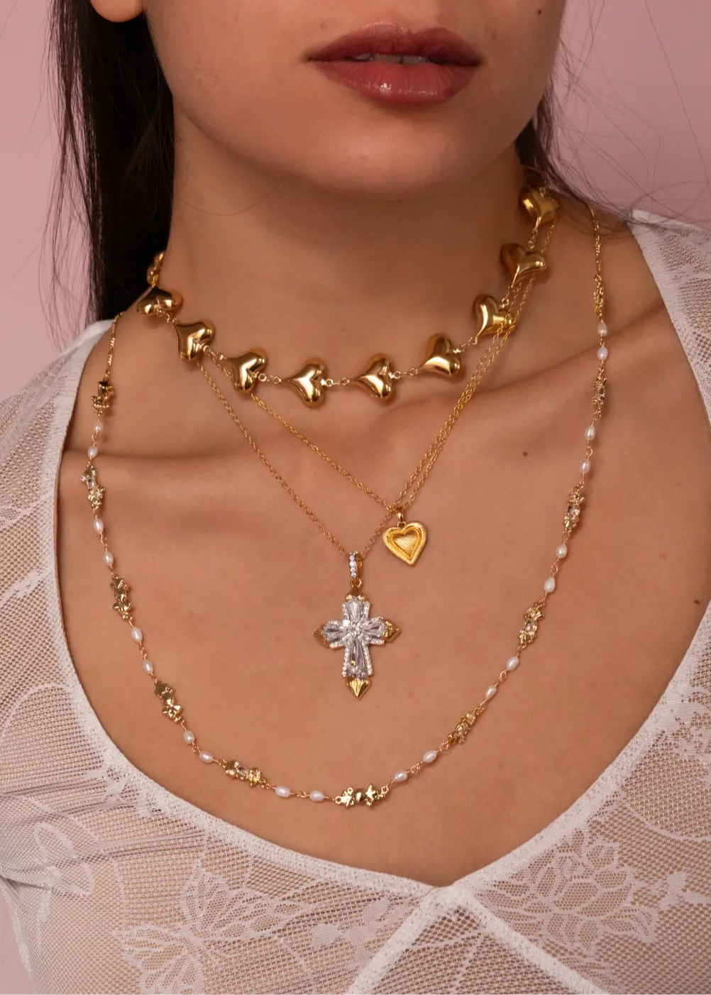 Mavis Crystal Golden Cross Necklace