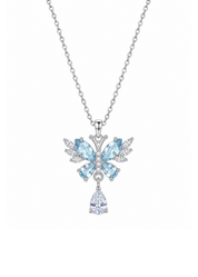 Icy Butterfly Silver Necklace - Pink