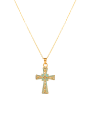 Benji Summer Mint Green Cross Golden Necklace