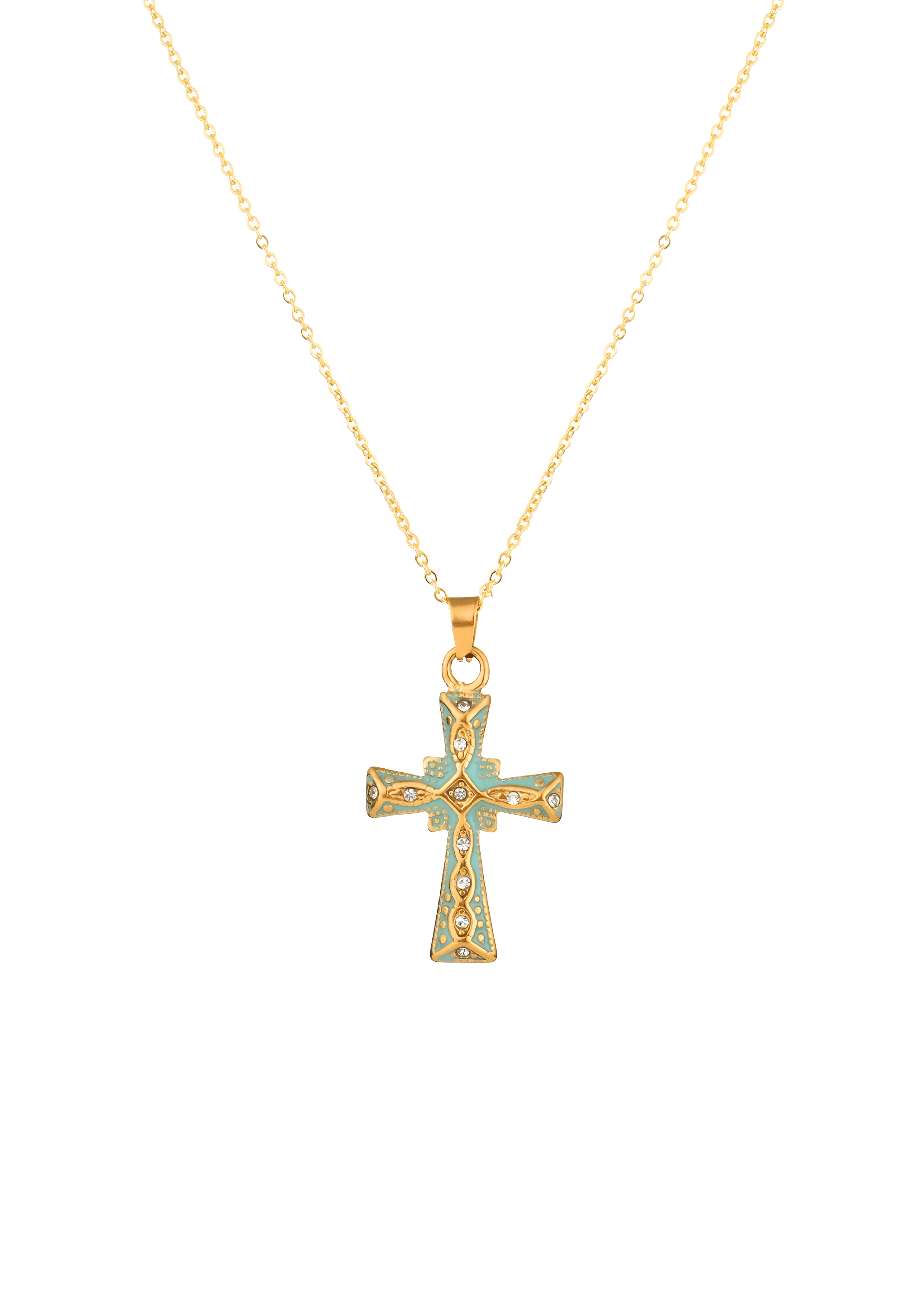 Benji Summer Petal Pink Cross Golden Necklace