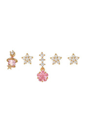 Petit Pauline Pink Stars Golden Earrings