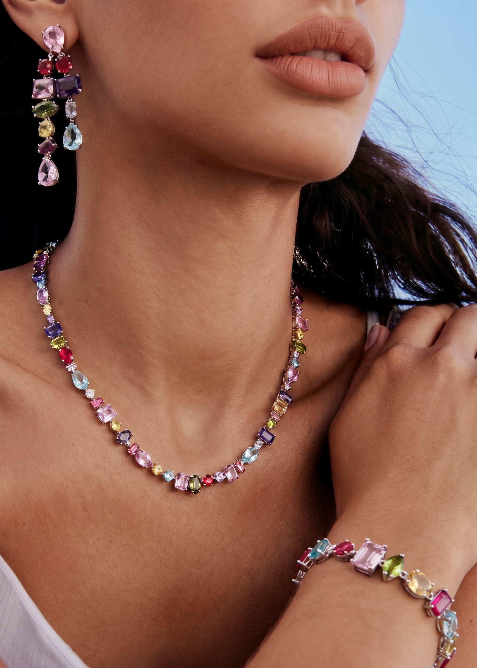 Kylie Colorful Crystals Silver Bracelet