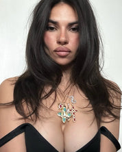 Lou Turquoise Shell Cross Summer Golden Necklace
