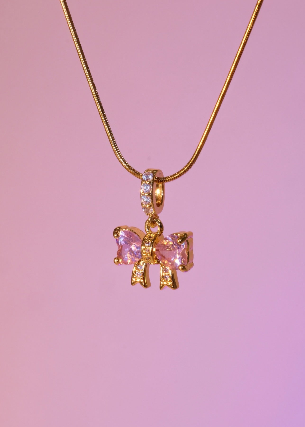 Marvis Pink Bow Golden Necklace