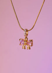 Marvis Pink Bow Golden Necklace