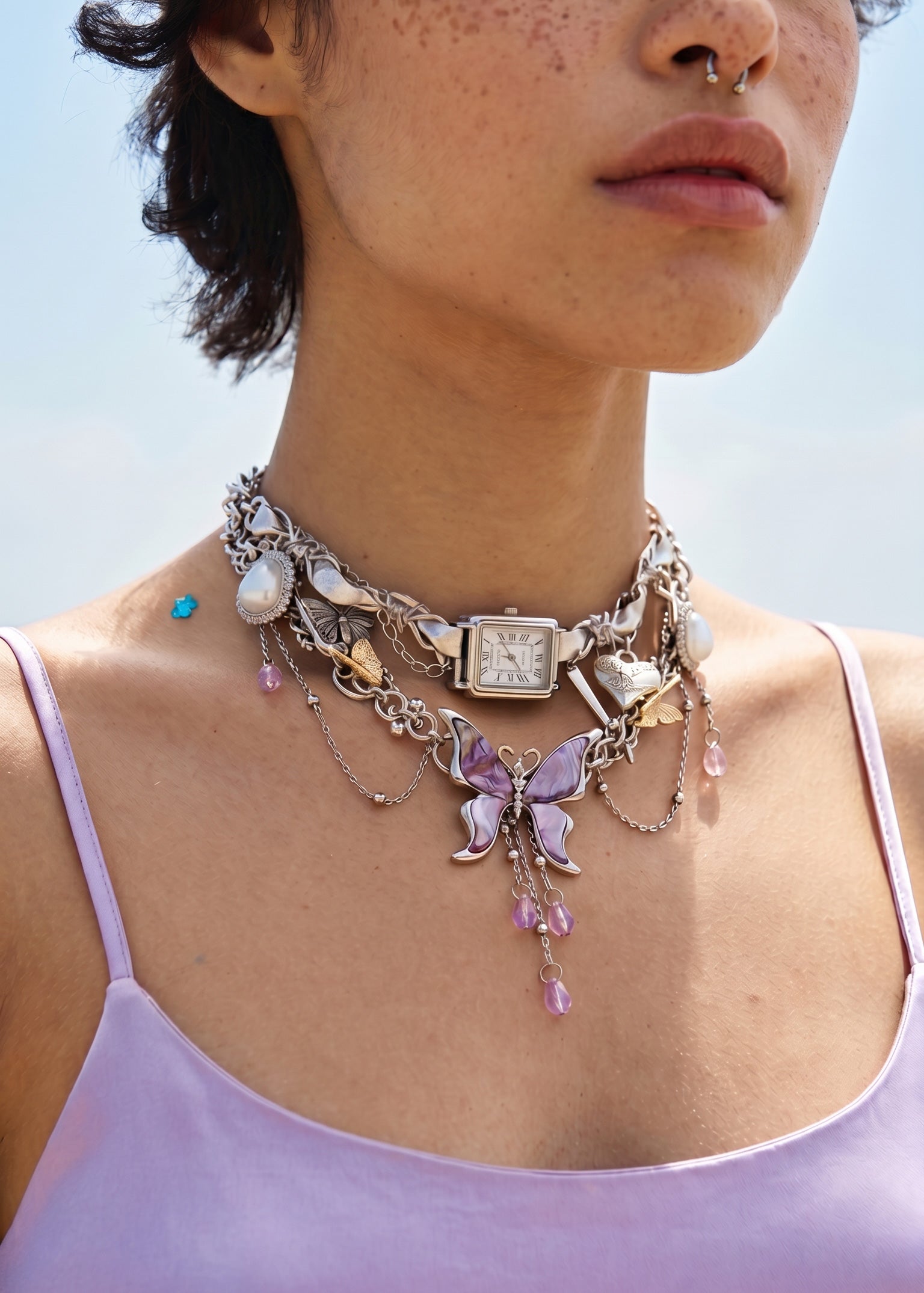 Midnight O'Clock Y2k Grunge Silver Choker Necklace – Vintage