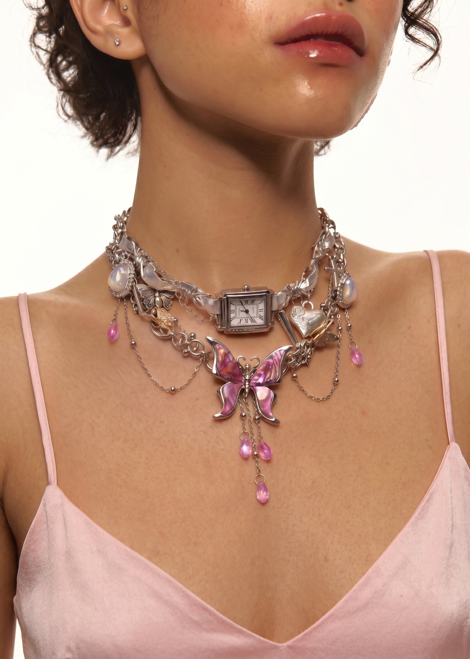 Midnight O'Clock Y2k Grunge Silver Choker Necklace – Vintage