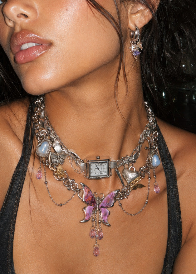 midninght-oclock-y2k-silver-choker-necklace_Purple-Jungle-Butterfly