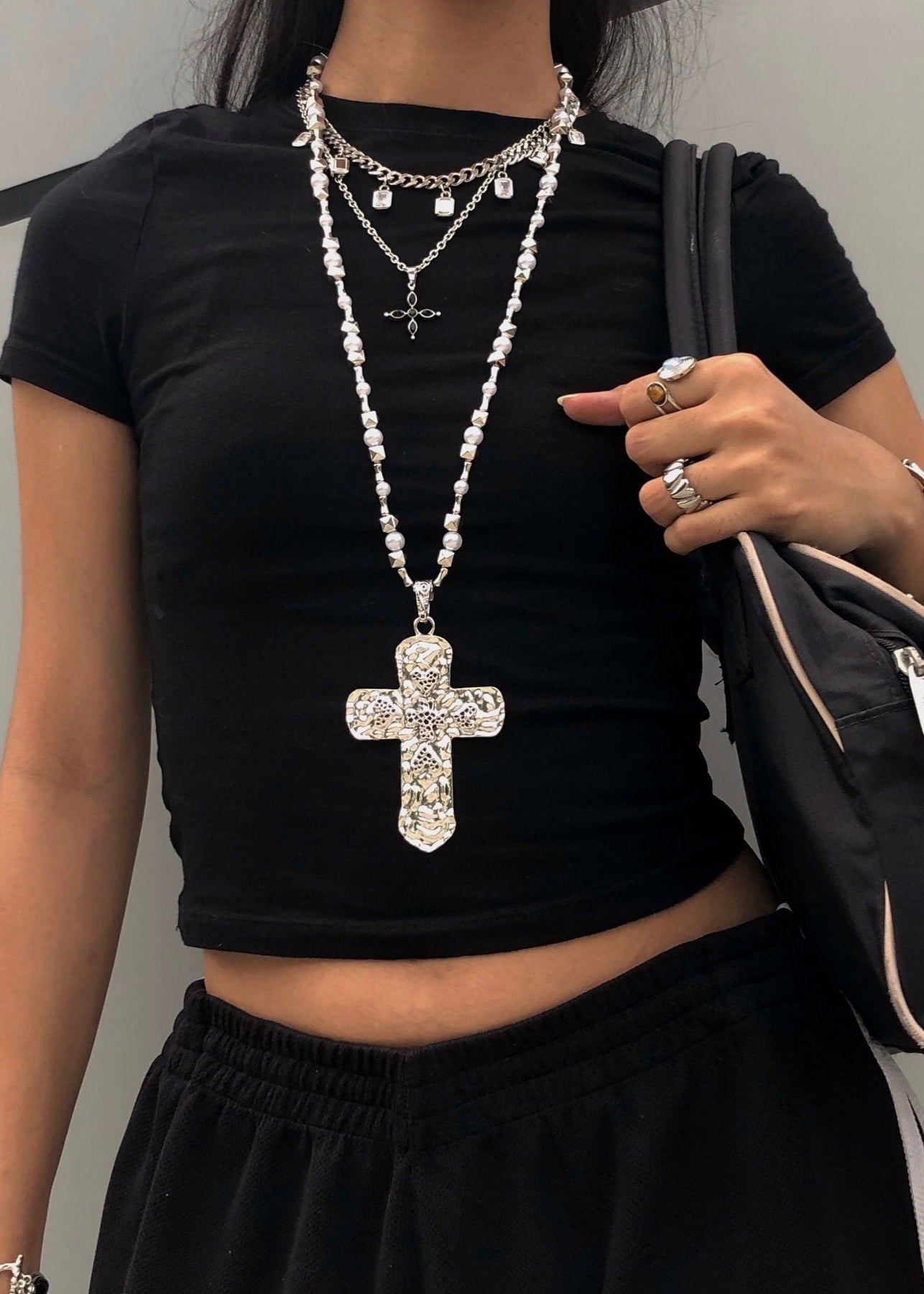 Ursula Large Cross Silver Long Necklace – Vintage Jewelry for
