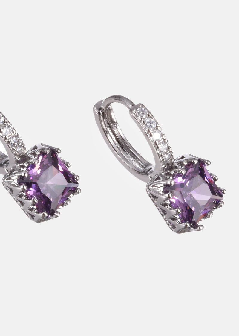 Cube Suger Purple Diamond Earrings